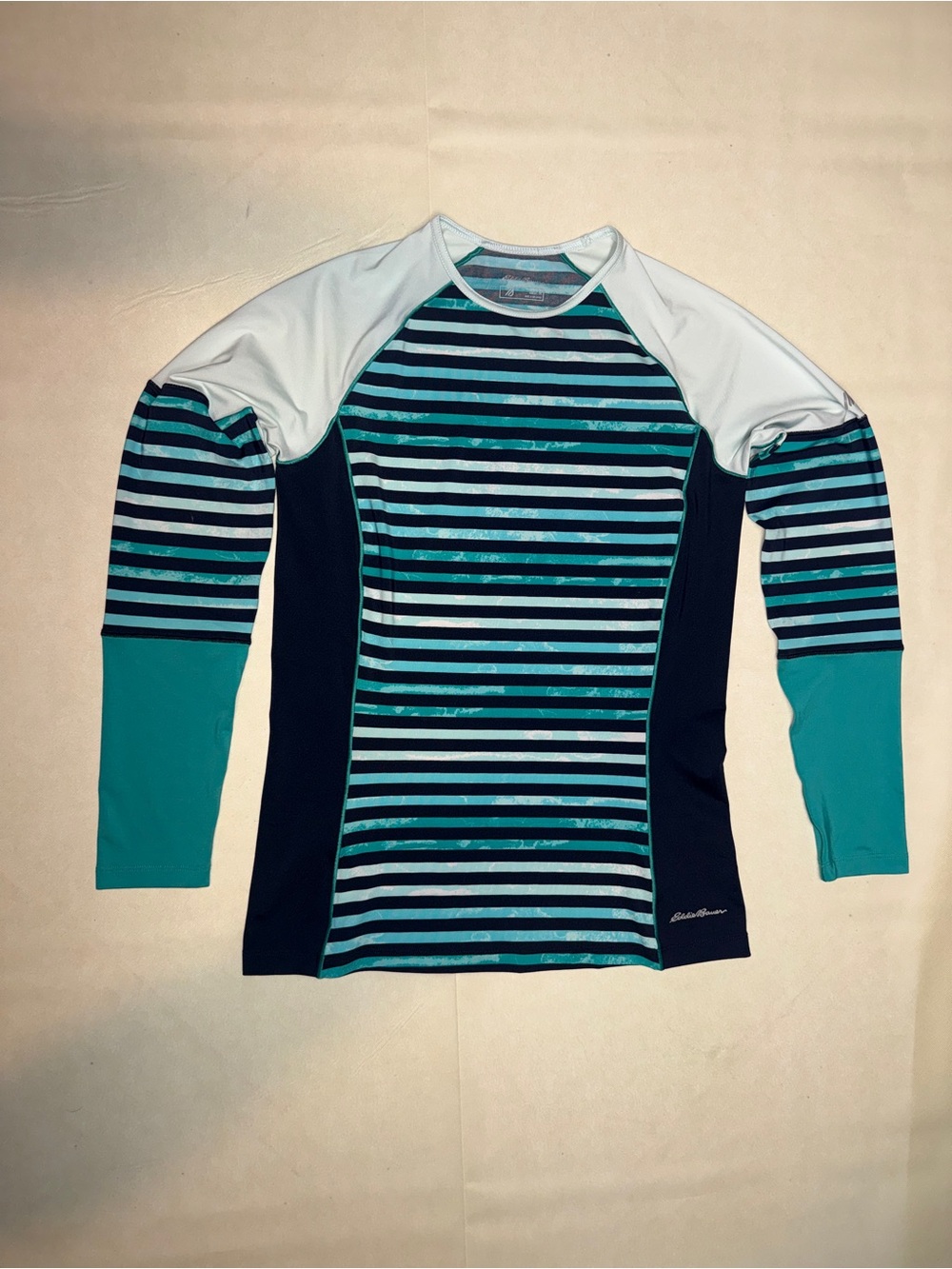 Eddie Bauer Women's Striped Long-Sleeve Swim Top - Teal, Navy, White